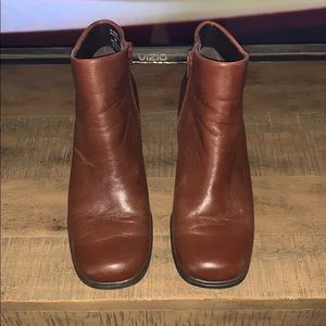 Vintage square toe block heel ankle booties